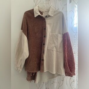 POL Corduroy Colorblock Shirt Shacket Oversized Small